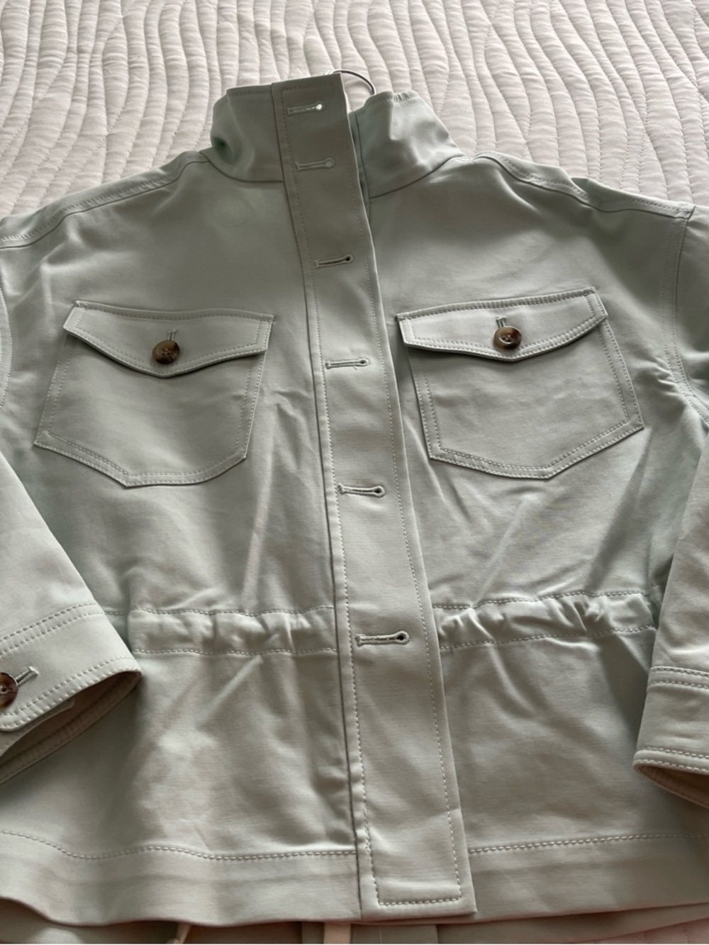 Ann Taylor Petite Mint Green Lightweight Jacket with Black Label